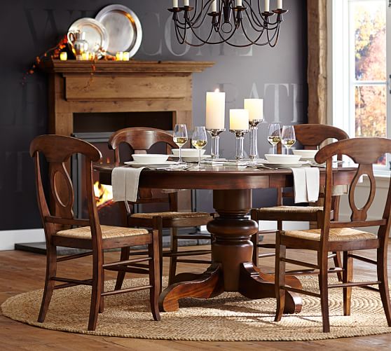 Pottery barn round dining table and chairs (2)