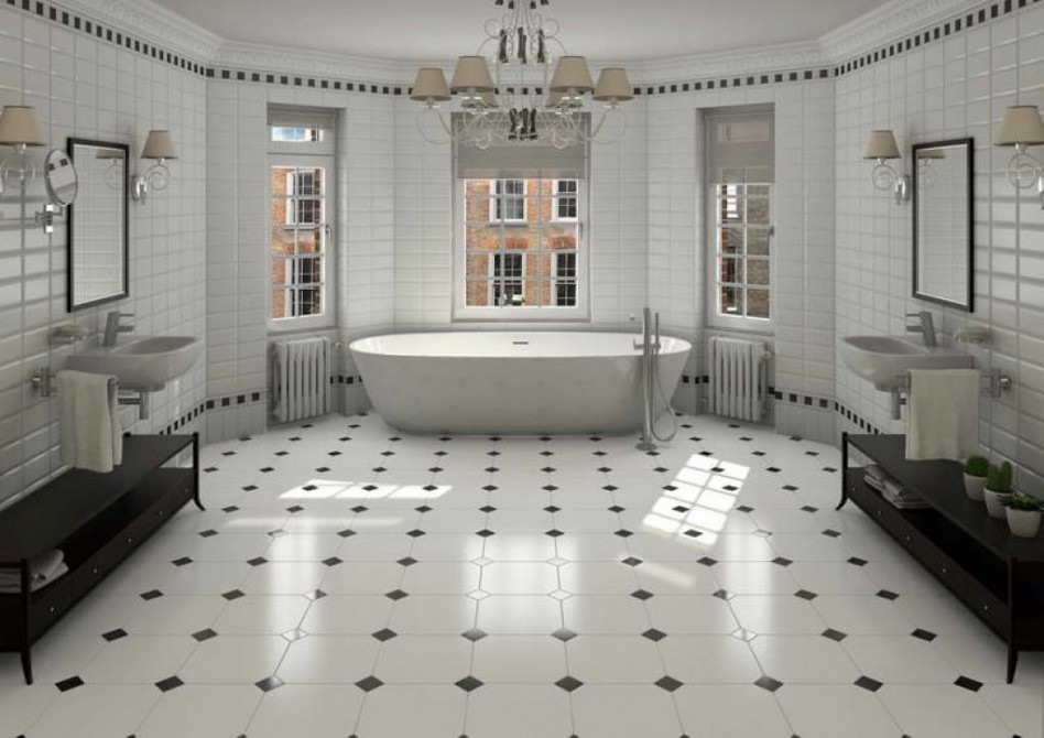 black and white floor tiles bathroom