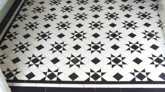 black and white floor tiles kitchen