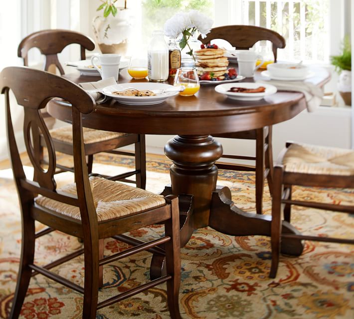Pottery barn round dining table and chairs