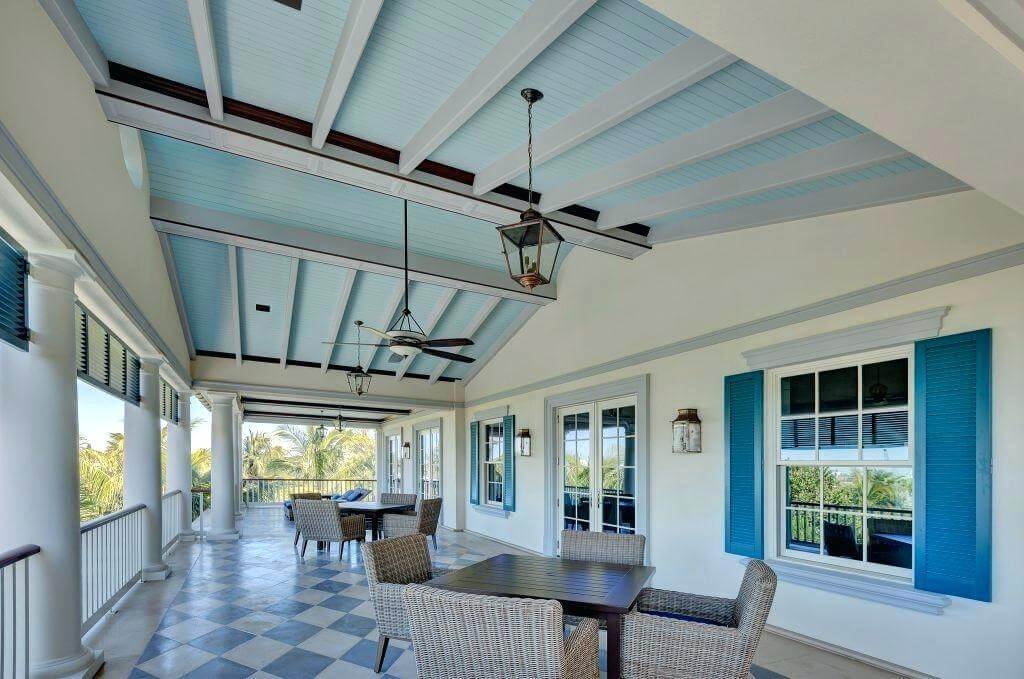 blue vinyl beadboard ceiling