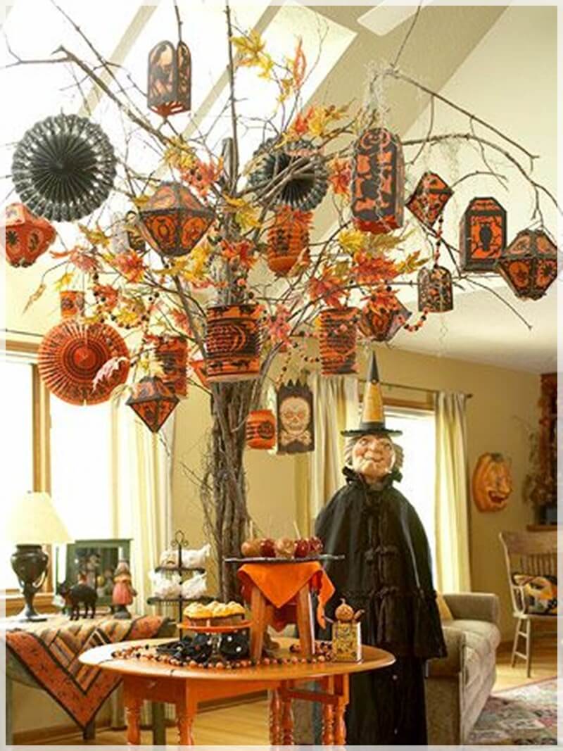 Rustic-Halloween-Decoration-furniture-ideas-for-living-room-orange-and-black-hang