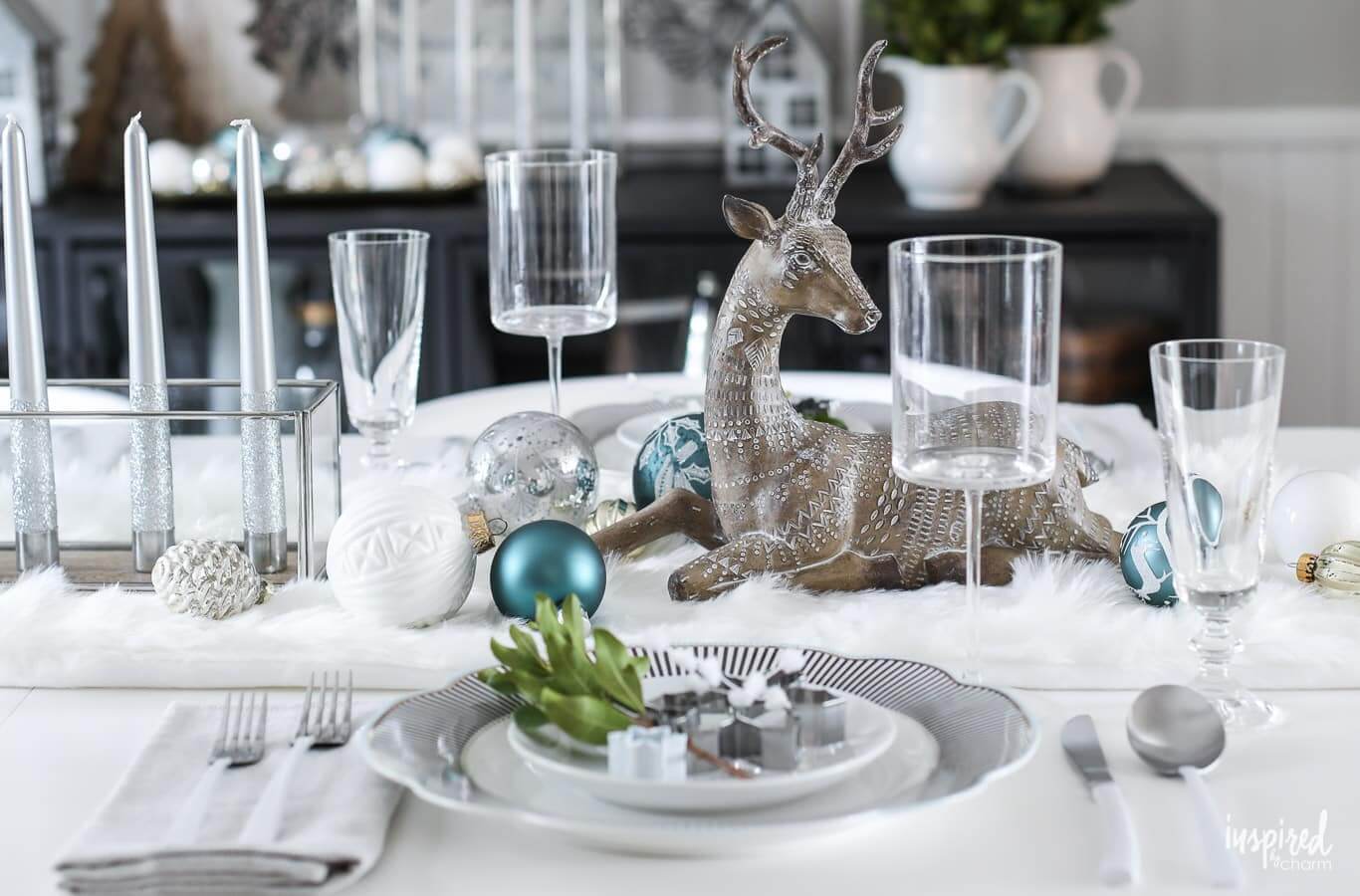 christmas table decorations silver and white uk