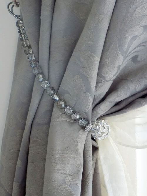 Grey Beaded Curtain Tie Back