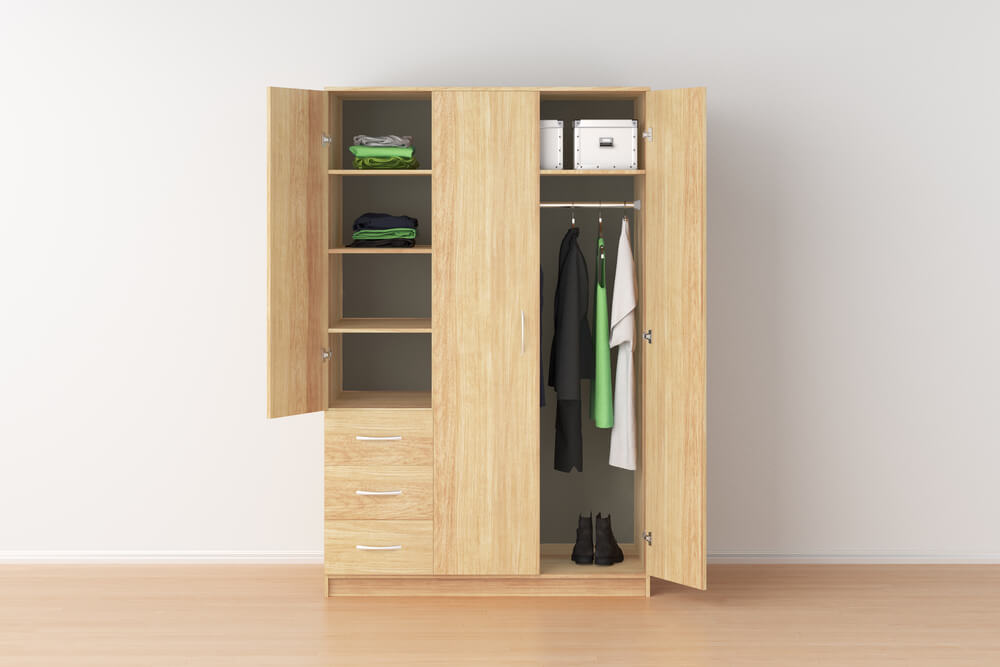 Wooden Wardrobe With Open Doors