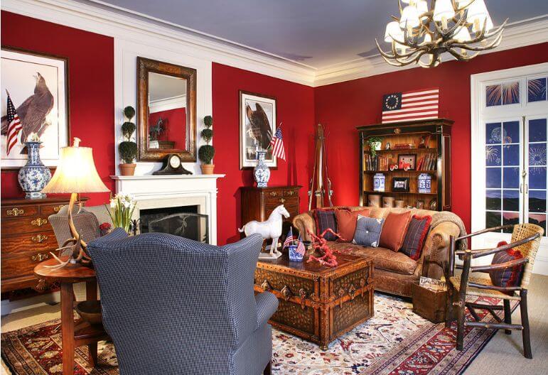 Living Room Red Walls Decor
