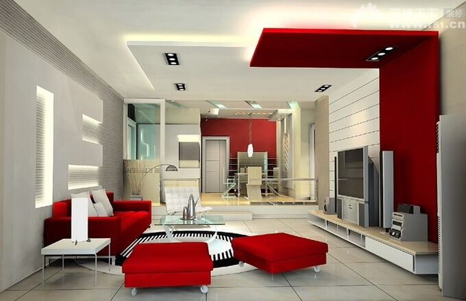 Red Accent Wall Living Room