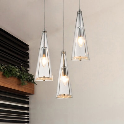 3 Lights Conical Pendant Lighting Modern Design Clear Glass Hanging Lamp In Chrome Finish 1550141875382