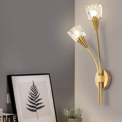 Novelty Crystal Wall Lamps Metal 2 Light Wall Light Fixture In Brass For Bedroom And Living Room 156956953721