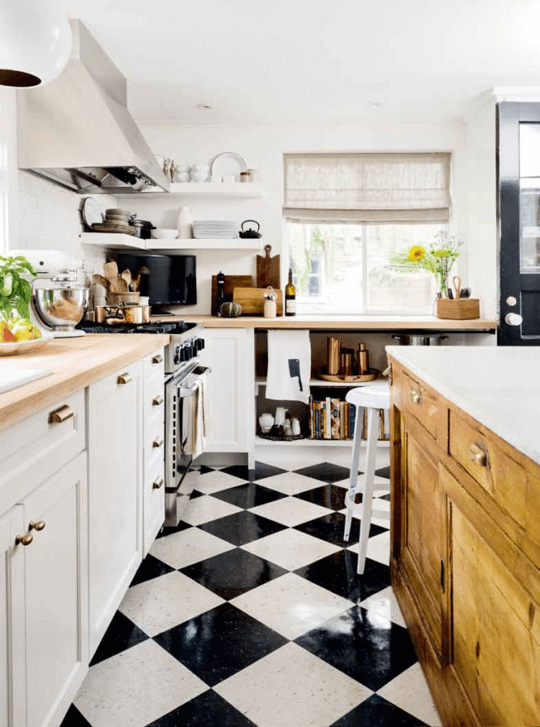 Black And White Floor Tile Kitchen