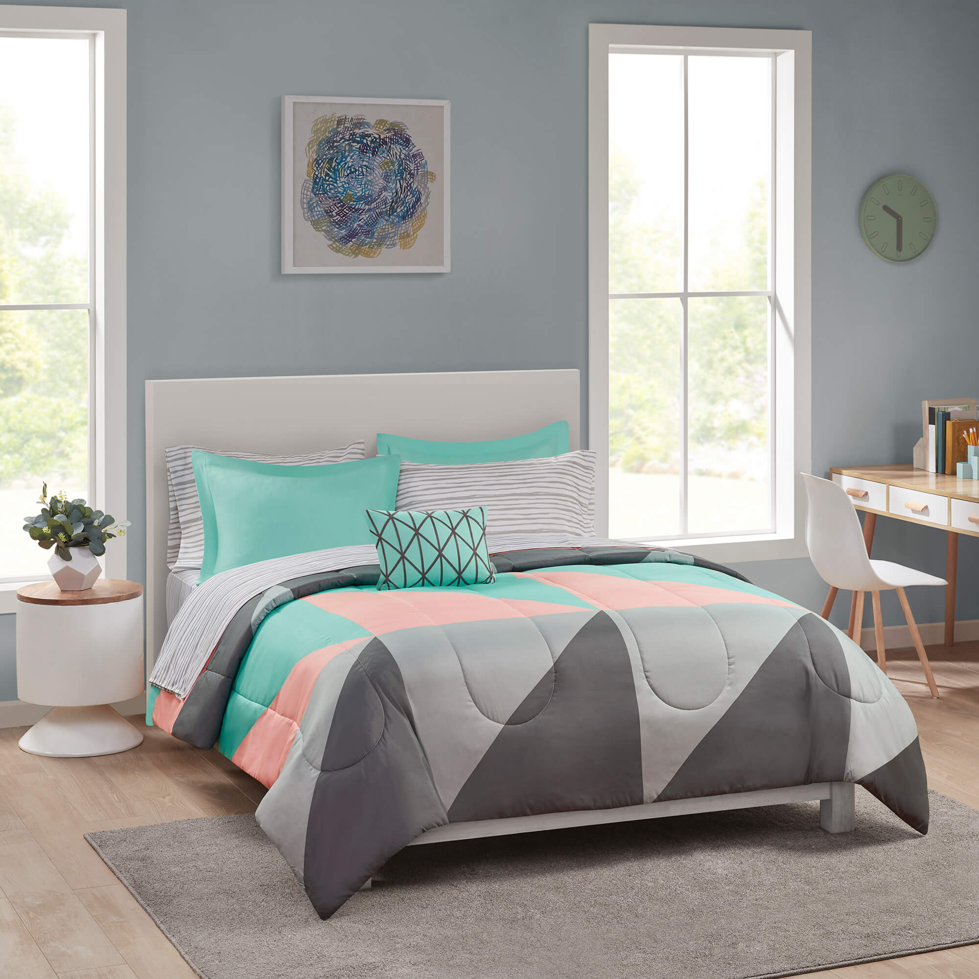 Teal And Grey Bedroom