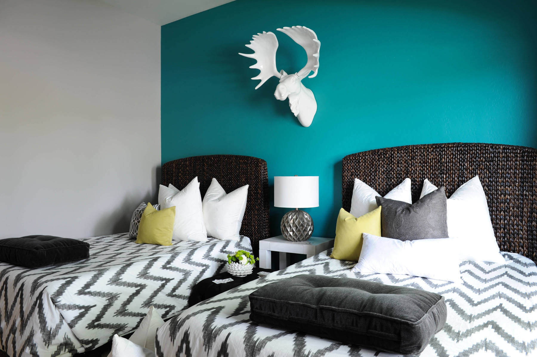 Dark Teal And Grey Bedroom