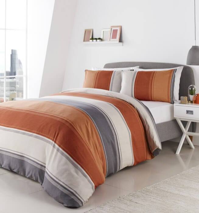 Gray And Burnt Orange Bedroom