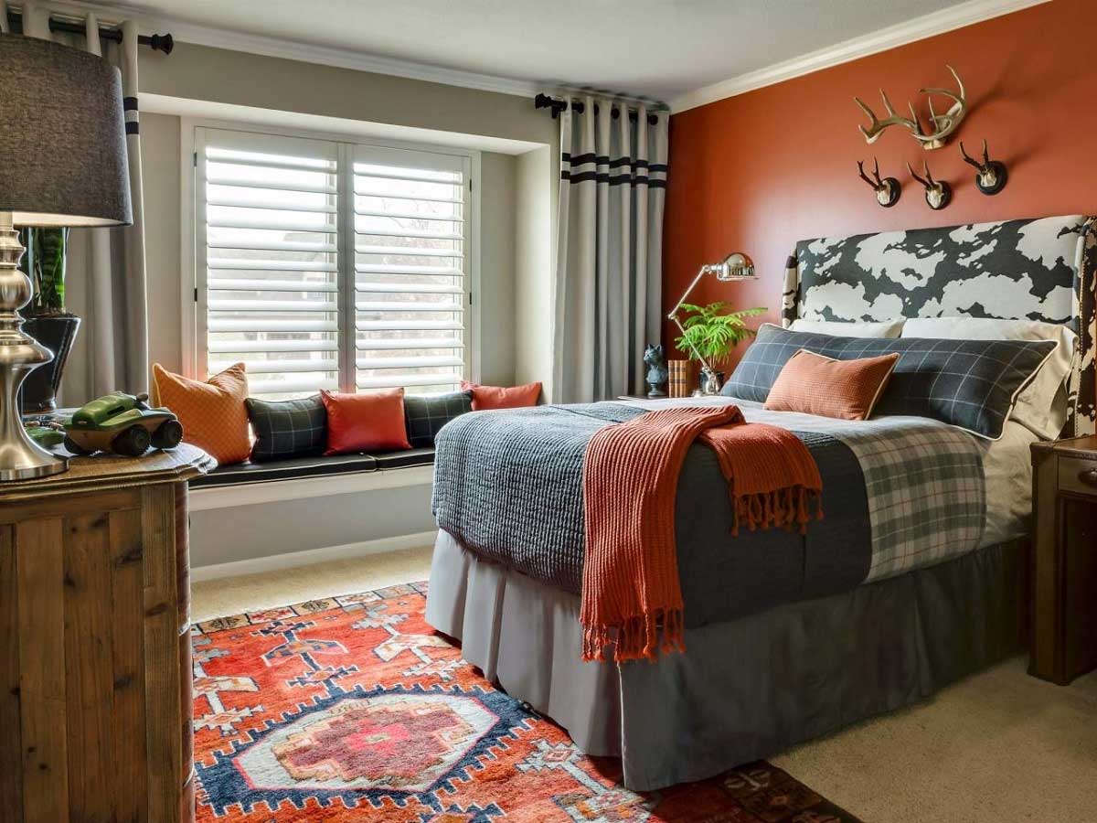 Grey And Orange Bedroom