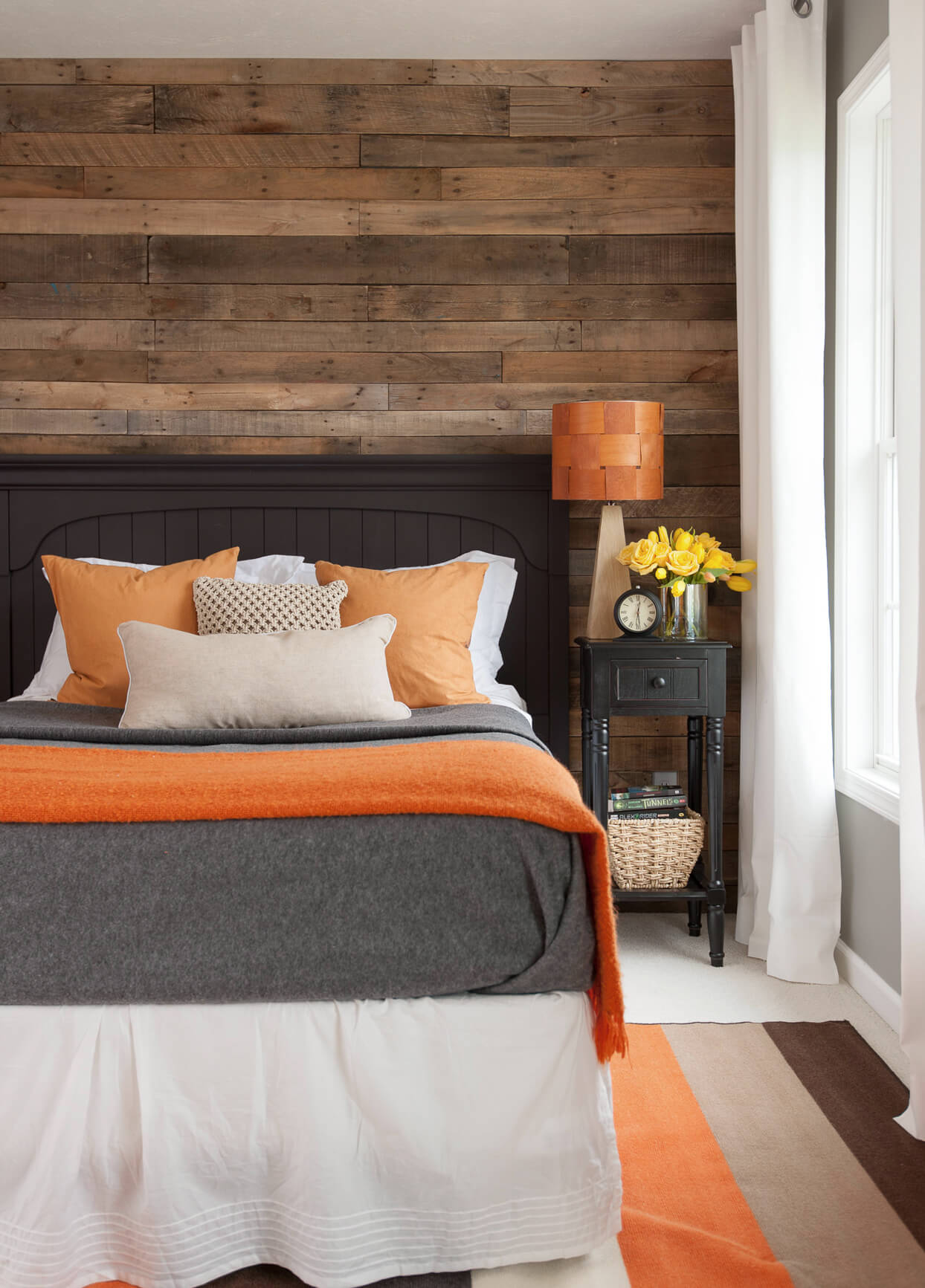 Grey White And Orange Bedroom