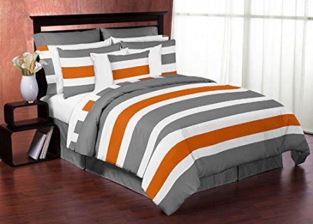 Grey White And Orange Bedroom