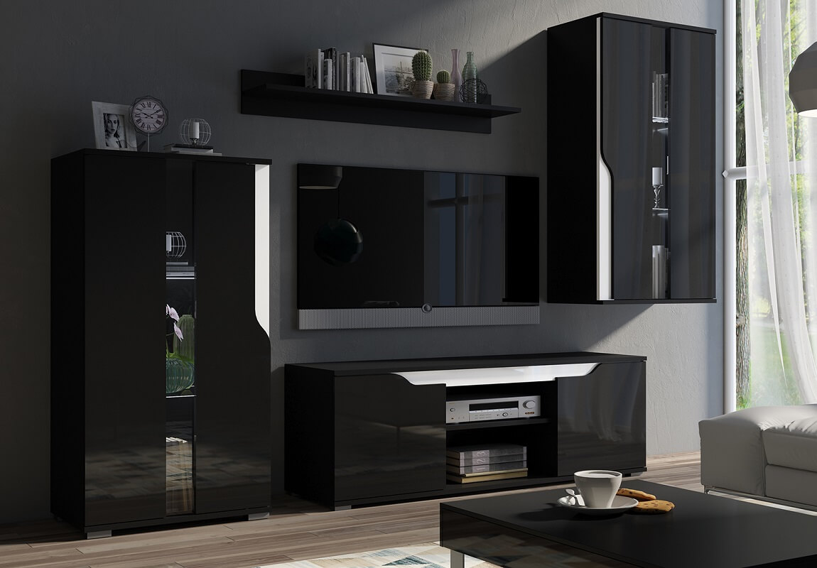 Modern Black Wall Units For Living Room
