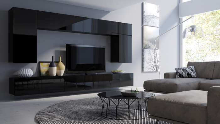 Stylish Black Wall Units For Living Room